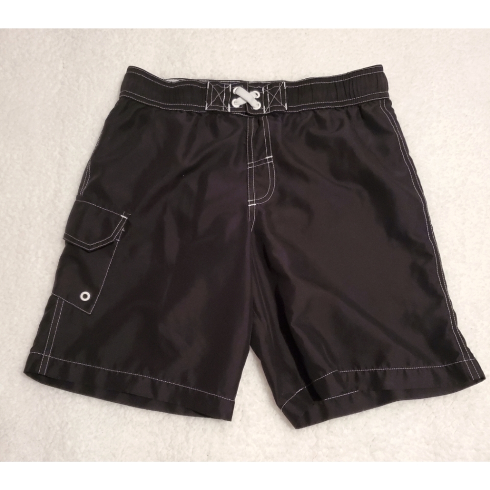 Black Cargo Swim Trunks or Water Shorts for Boys, Size: 10-12